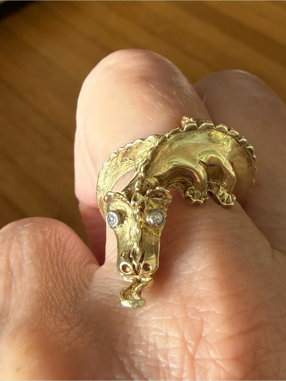 Vintage 14K Gold Dragon Wrap Ring with Diamond Eyes